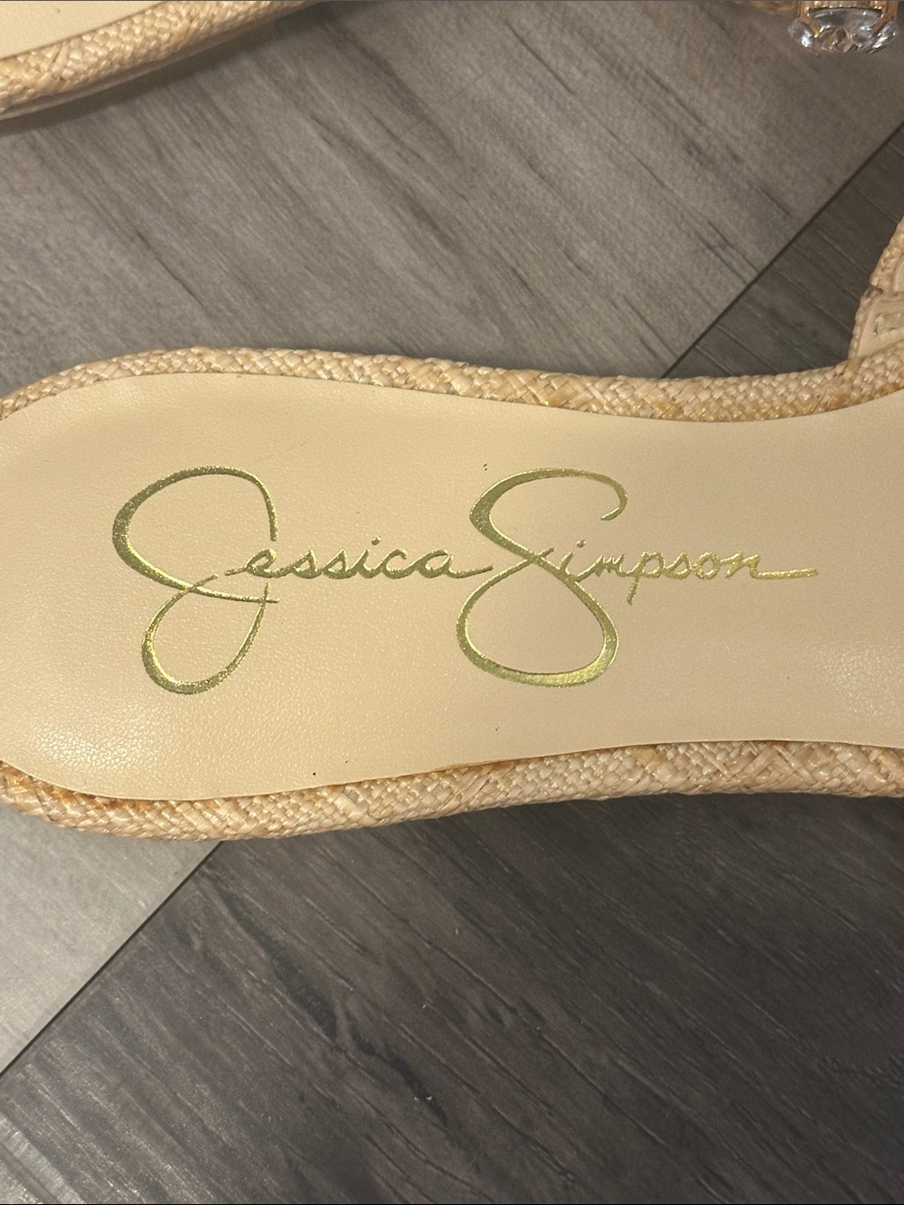 Jessica Simpson Tan Jeweled Raffia Slide Sandals - Picture 2 of 3